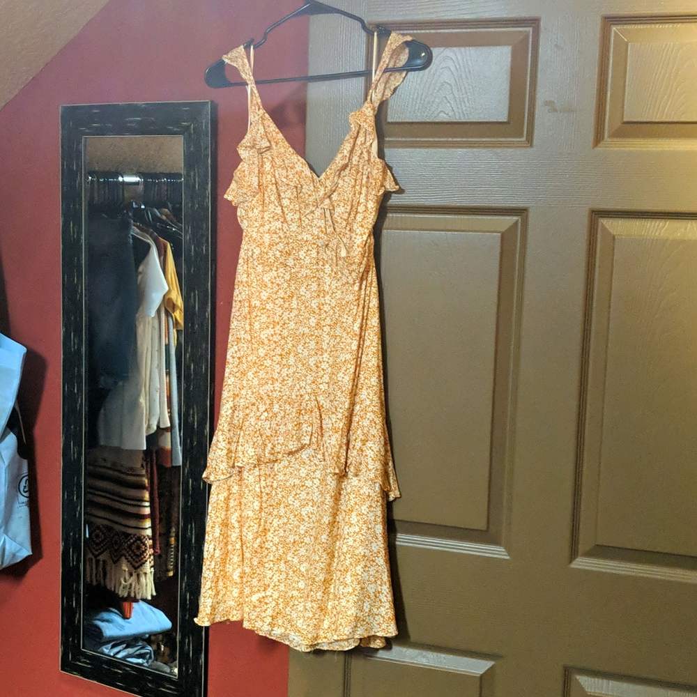 Miss Me Mustard Yellow Floral Midi Dress